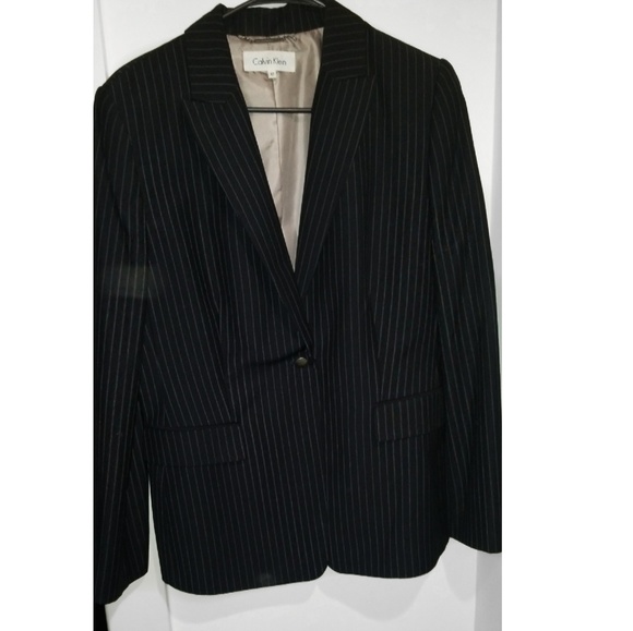 Calvin Klein black pinstripe blazer top - Picture 1 of 6